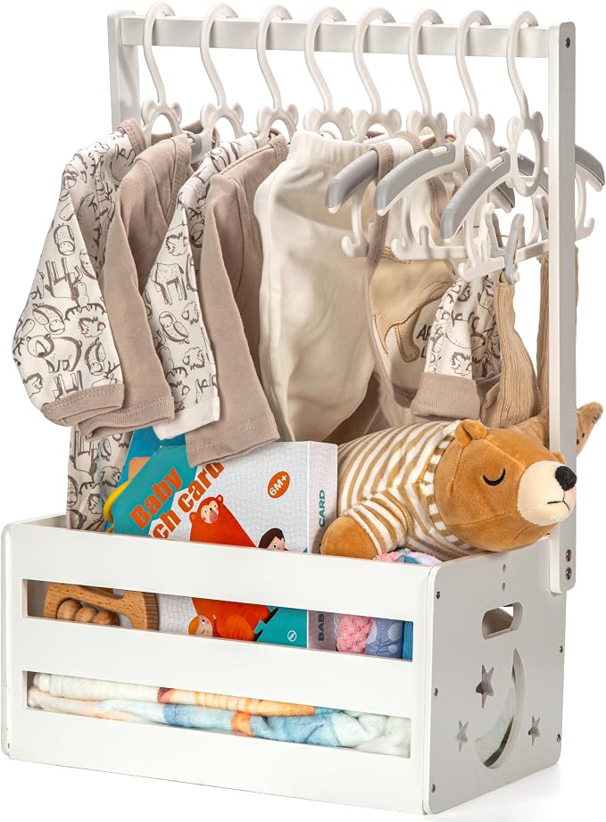 GiftAmaz White Wooden Baby Shower Crate Closet, Baby Storage Crate with Handle, Basket for Baby Shower Gifts, Welcome Gift Basket for Newborn Boys Girls, Pregnancy Gifts for New Parents by GiftAmaz