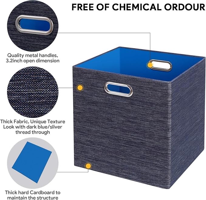 Posprica Storage Cube Basket Bins,13×13 Foldable Storage Containers for Shelf Cabinet Bookcase Boxes,Thick and Heavy Duty Fabric Drawer (4pcs, blue) - Image 4