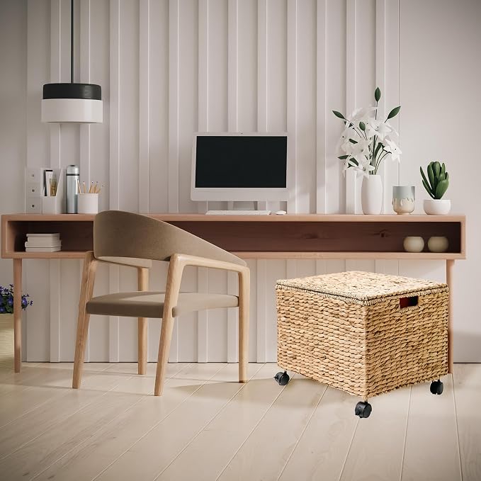 Trademark Innovations Rolling File Box Wicker File Cabinet Hanging File Baskets Water Hyacinth Storage Basket - Image 6