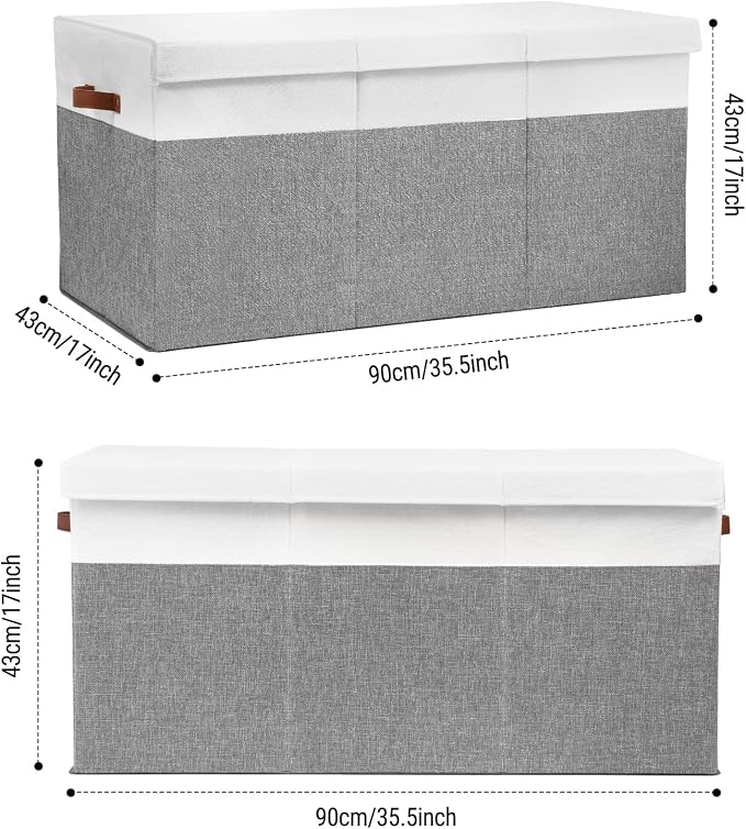 Extra Large Toy Storage Box with Lid,Toy Chest Bin Basket with Dividers | Sturdy Toy Organizer Bin for Kids, Boys, Girls, Nursery, Closet, Bedroom, Playroom 35.5"x17" x17"(Grey and White) - Image 3