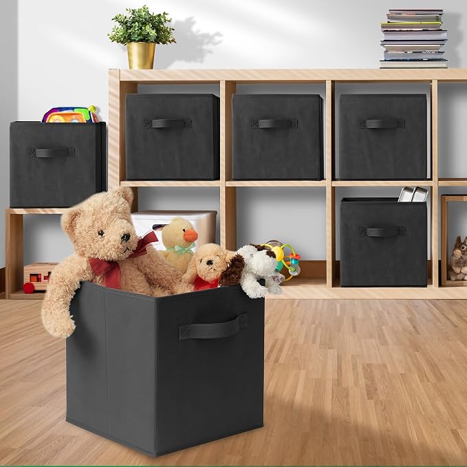 Casafield Set of 12 Collapsible Fabric Cube Storage Bins, Black - 11" Foldable Cloth Baskets for Shelves, Cubby Organizers & More - Image 5
