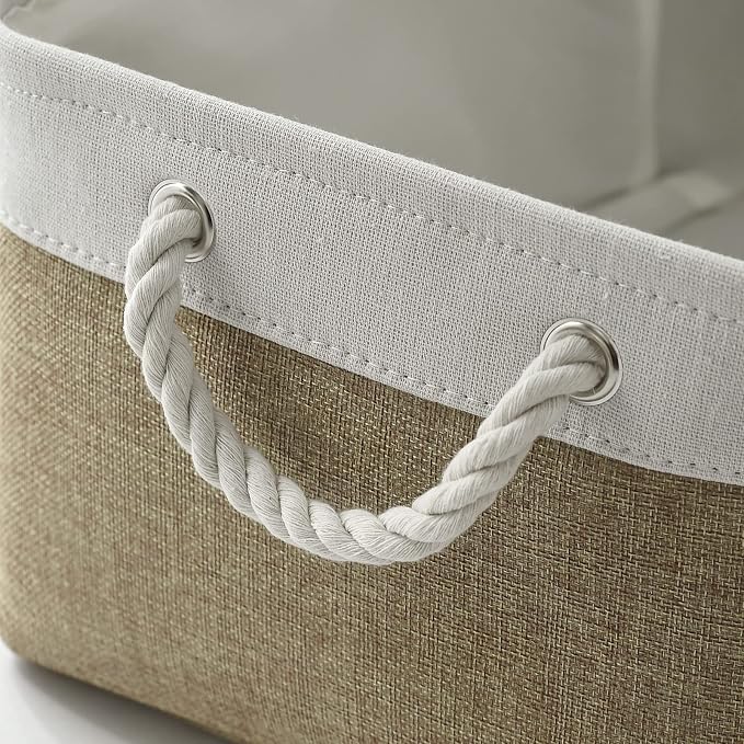Storage Basket for Organizing - 16x12x8 inch Large 3 Pack Collapsible Storage Bin for Shelves with Handles, Fabric Storage Cubes for Organizer Cloth Gift Toy Closet (Whiet & Khaki) - Image 8