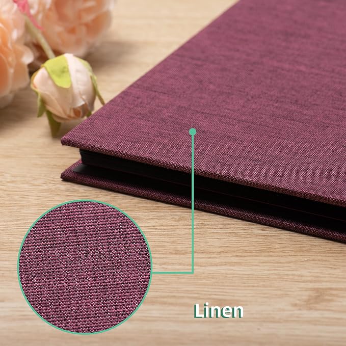 Large Photo Album Self Adhesive for 4x6 8x10 Magnetic Scrapbook Album DIY 60 Black Sticky Pages Linen Cover Photo Album(Purple) - Image 4