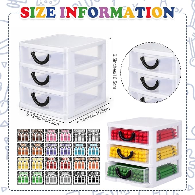 12 Pcs/ 4 Pack Plastic Crayon Organizer for Classroom Back to School | Crayon Storage Boxes for Marker Pen Art Craft Supplies Crayons Drawer Container for Classroom Office Table with Color Label - Image 2