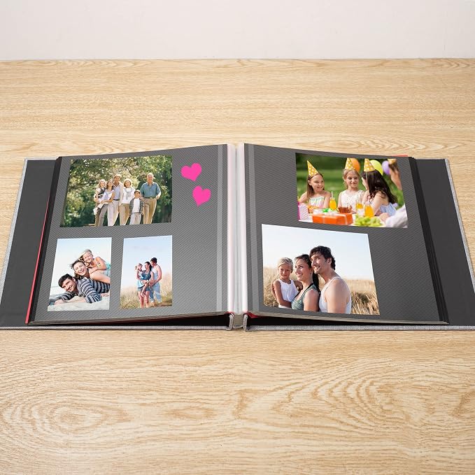 Photo Album Self Adhesive Scrapbook 3x5 4x6 5x7 6x8 Magnetic Album DIY Scrap Book 11x10.6 Inch 40 Black Sticky Pages Linen Cover DIY Photo Album(Grey) - Image 3