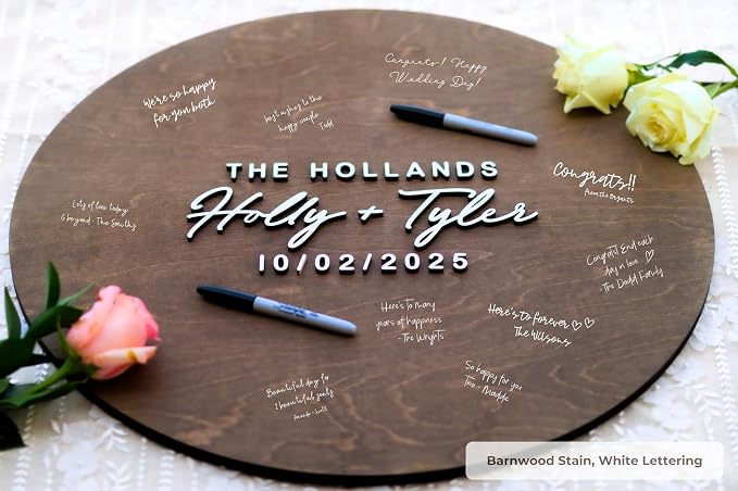 Personalized 3D Guest Book Wedding Alternative Sign, Round Custom Guest Book, Wooden Guest Book, Guestbook Wedding Alternative, Wedding Decor. Laser Guestbook Circle - Image 9