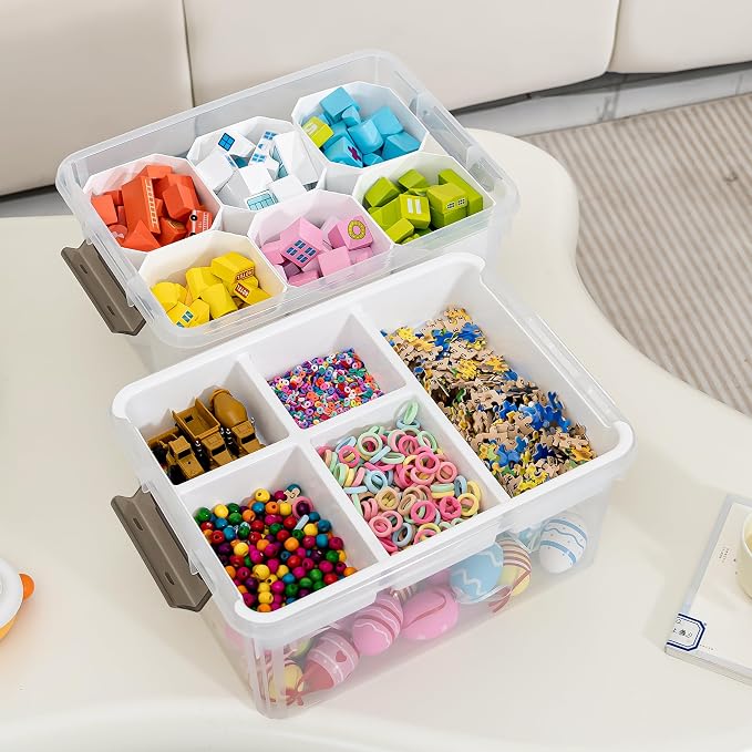 Citylife 17QT 2Packs Clear Craft Organizers and Storage Bins with Lids | Stackable Art Supply Organizer with Tray and 6 Inserts for Markers, Crayons, Pencils, Tools, Playdoh, Coloring Books - Image 9