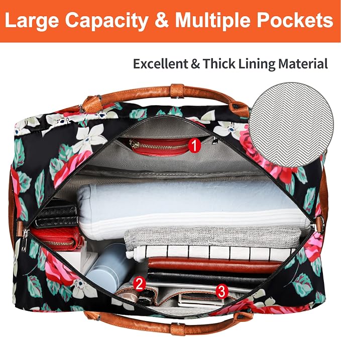 Weekender Bags for Women, 21" Travel Duffle Bag with Shoe Compartment | 3PCS Carry On Overnight Large Duffel Bag with Crossbody Bag and Toiletry Bag for Weekend Travel Gym Hospital Business Trip - Image 7
