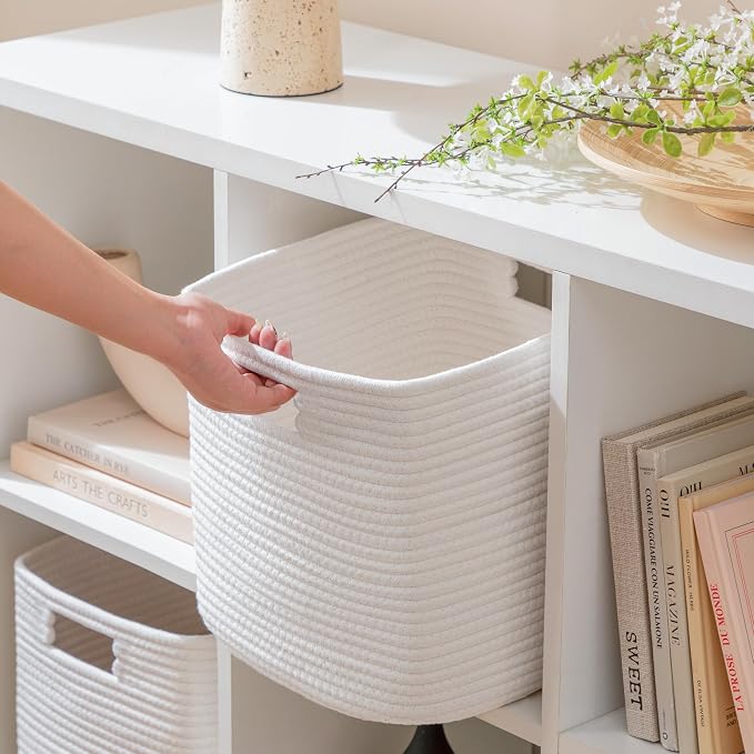 UBBCARE Storage Cubes 11 Inch, Cotton Rope Woven Baskets for Organizing, Cube Storage Bin for Baby Nursery, 4-Pack Square Toy Storage Baskets for Shleves Organizer, Closet, Kidsroom, White - Image 4