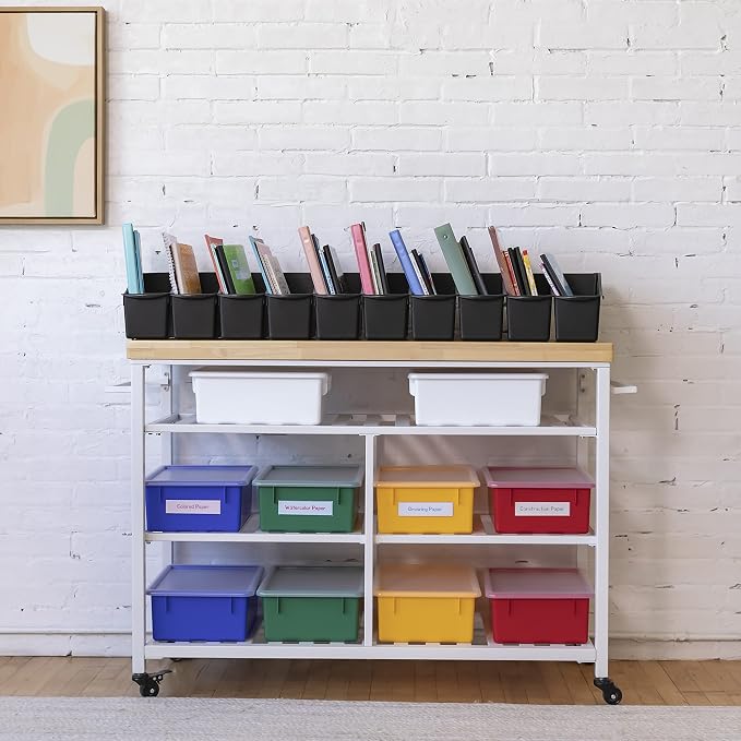 ECR4Kids Linking Plastic Storage Book Bin, Multipurpose Organization, Black, 10-Piece | Durable plastic with built-in handles, interlocking, nestable, ideal for books, magazines, and files in a classroom or office - Image 9