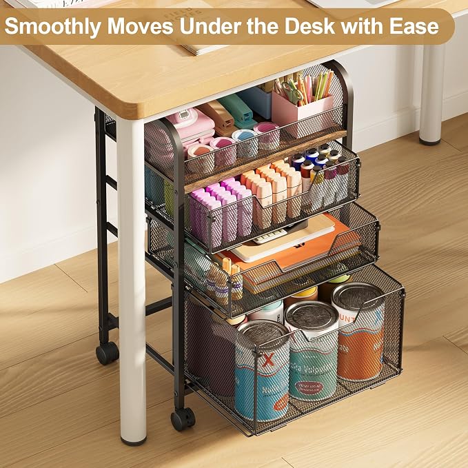 4-Tier Rolling Utility Cart with 3 Drawers-Craft Organizers and Storage with 360° Lockable Wheels,Art Supply Storage Organizer for Art Supplies, Store for Brushes & Paints & Artifacts Patent Pending - Image 3