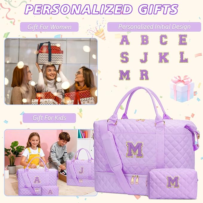 Teen Girl Gifts Weekender Travel Duffle Bags(Purple,M) | Girl Birthday Gift-Dance Gym Bag with Toiletry Bag-Weekender Bags with Shoe Compartment - Image 3