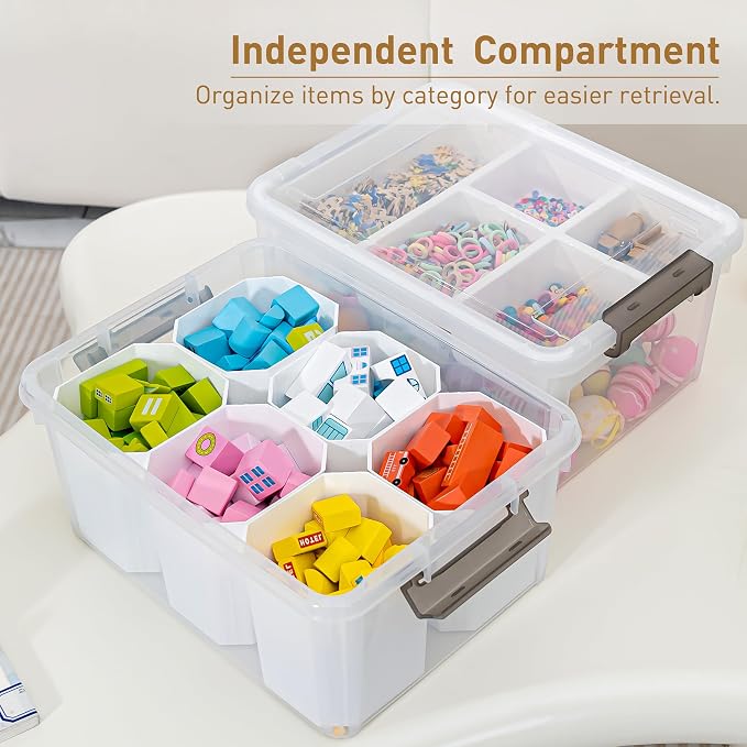 Citylife 17QT 4Packs Clear Craft Organizers and Storage Bins with Lids | Stackable Art Supply Organizer with Tray and 6 Inserts for Markers, Crayons, Pencils, Tools, Playdoh, Coloring Books - Image 3