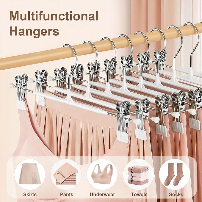 POZEAN Pants Hangers with Clips for Women 50 Pack, 12Inch Adjustable Heavy Duty Skirt Hangers, Space Saving Non-Slip Shorts Jeans Trousers Clothes Hangers, White - Image 3