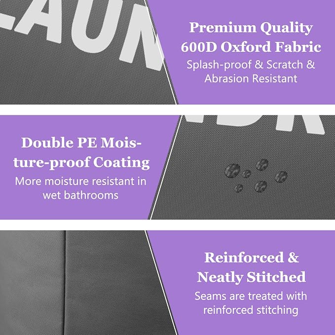 95L Collapsible Laundry Basket, Clothes Hamper with Handle, Dark Grey | IHOMAGIC Freestanding Dirty Clothes Hamper, Portable Storage Basket for Clothes, Laundry Bag for Family, Travel, Camping - Image 9
