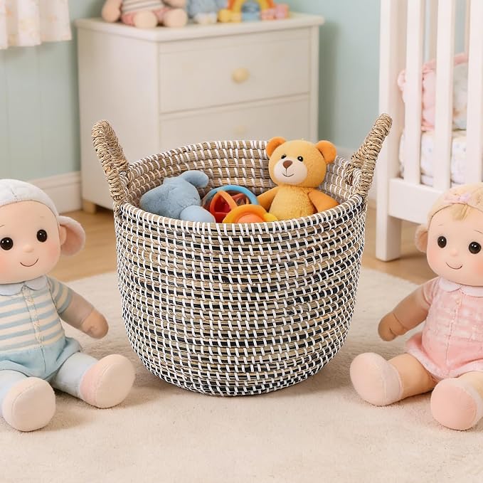 Laundry Basket with Handles - Set of 3 Woven Seagrass Storage Baskets, Large Hamper for Clothes Toys Blankets Dirty Laundry Organizer, Storage Bin for Bedroom, Bathroom - 31.5L, 17.4L, 8.4L - Image 4