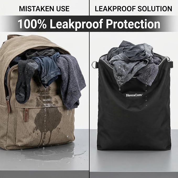 HevraCom Waterproof Laundry Bag Travel for Wet Clothes - Odor-Proof Waterproof Bag for Wet Swimsuit, Travel Laundry Bags for Dirty Clothes, Swimsuits & Workout Gear with Rust-Resistant Zipper & Hooks - Image 3