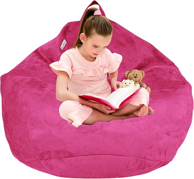 Bean Bag Stuffed Animal Storage Chair Cover (No Filler) for Kids and Adults. Extra Large Bird's Nest Beanbag Memory Foam Soft Premium (Pink, 3 ft (Cover Only)) by Delmach