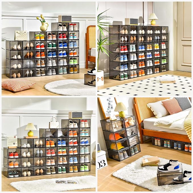 Stebopum 12 Pack Shoe Boxes Shoes Organizer, Shoe Storage Organizer Boxes with Magnetic Door, Clear Shoe Organizers Sneaker Storage Shoe Box for Women/Men, Fit up to US Size 12 - Image 4