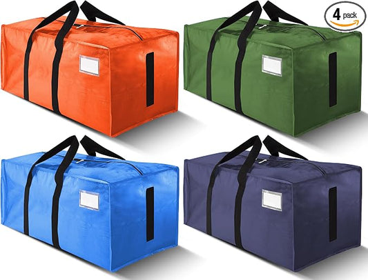 HOMESURE Supports 200lbs Heavy Duty Moving Bags - Strong Zipper & Wrap-Around Handles - Water-Resistant Storage Totes, Durable Alternative to Moving Boxes - 4 Pack -Multi-Color System for Easy Sorting by HOMESURE