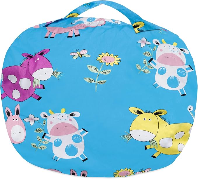 Posh Stuffable Kids Stuffed Animal Storage Bean Bag Chair Cover - Childrens Toy Organizer, X-Large-48 - Canvas Farm Blue - Image 5