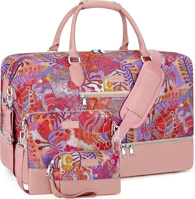 ITIEZY Weekender Bag for Women 21.5" Travel Duffel Large Carry On Bag 3PCS | Nylon Duffel Bag with Waterproof Shoe Compartment, Crossbody Bag and Toiletry Bag, Travel Weekend Hospital Overnight Gym Bag by ITIEZY