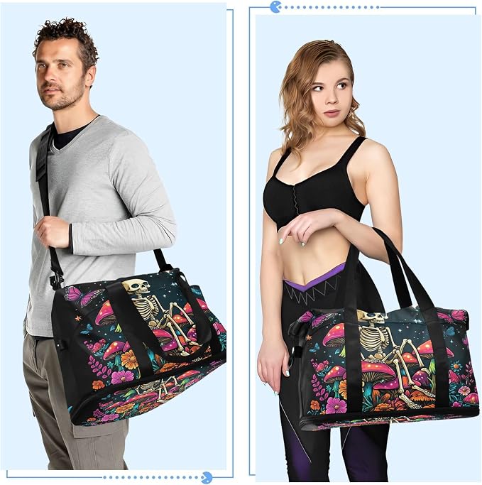 MNSRUU Unisex Adults Travel Duffel Tote Bag Skeleton A14152 17.32 x 8.66 x 15.55 inches Multi-Compartment Wet/Dry Separated Adjustable Strap Trolley Strap - Image 4