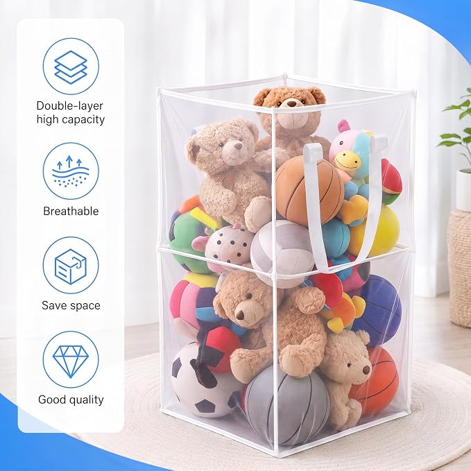 Zopeal 3 Pack Collapsible Mesh Laundry Basket, White, Double-layer | 13 Inch Square with Handles, Portable Foldable Hamper, Mesh See-through, Space Saving for Dorm Bedroom Laundry Room - Image 3