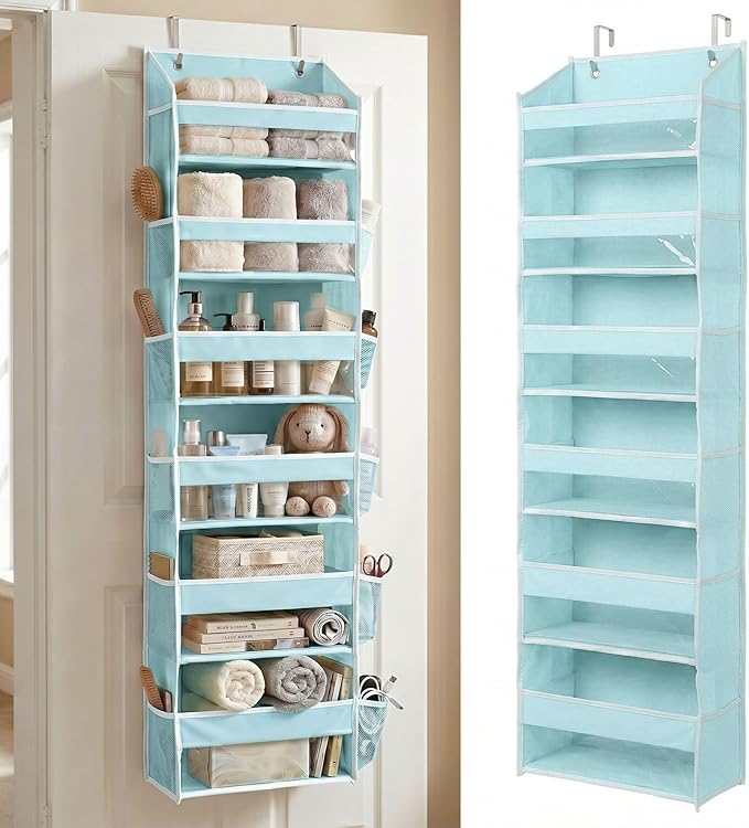 Over the Door Organizer, 6-Tier, 100D Fabric, Baby Blue 1pc | Over the door shoe organizer, 50 lbs capacity, 12 side mesh pockets, 100D extra thick fabric, Closet & entryway storage by HomeluxTheory