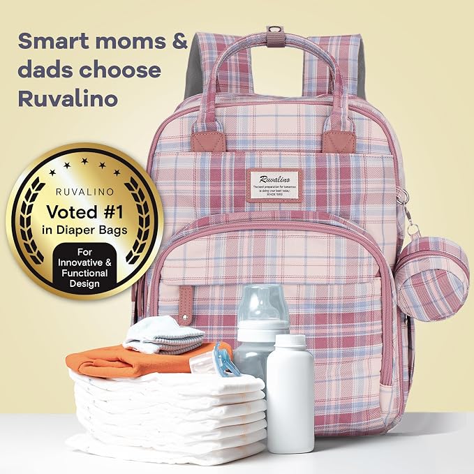 RUVALINO Baby Diaper Bag Backpack with Changing Pad, Baby Shower Gifts | Baby Essentials, Waterproof Travel Baby Bags for Mom Dad Girl Boy, Insulated Bottle Holders, Pacifier Case, Large Capacity - Image 7