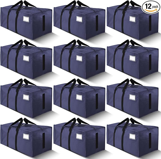 HOMESURE Supports 200lbs Heavy Duty Moving Bags - Strong Zipper & Wrap-Around Handles - Water-Resistant Storage Totes, Durable Alternative to Moving Boxes - 12 Pack - Blue by HOMESURE