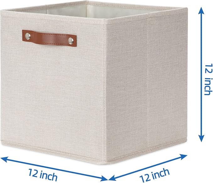 Temary Cube Storage Bins 12 Inch Storage Cubes 4PCs Fabric Organizer Bins Boxes with Handles, Sturdy Collapsible Closet Storage Organizer for Shelf, Bedroom, Cabinet (Beige, 12 x 12 x 12) - Image 2