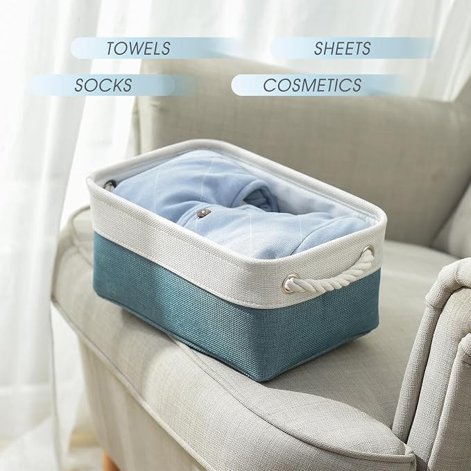 Organization and Storage Basket for Organizing - 12X8X5.2 inch 6 Pack Fabric Cube Storage Bin Collapsible Baskets for Shelves, Storage Box for Cloth Decorative room (White & Green) - Image 3