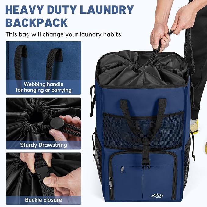 Large Laundry Backpack Bag with 3 Sizes Mesh Wash Bags Total 170L | 2 in 1 Laundry Hamper Basket with Shoulder Straps, Freestanding Laundry Bag for College Dorm, Laundromat, Apartment - Image 6