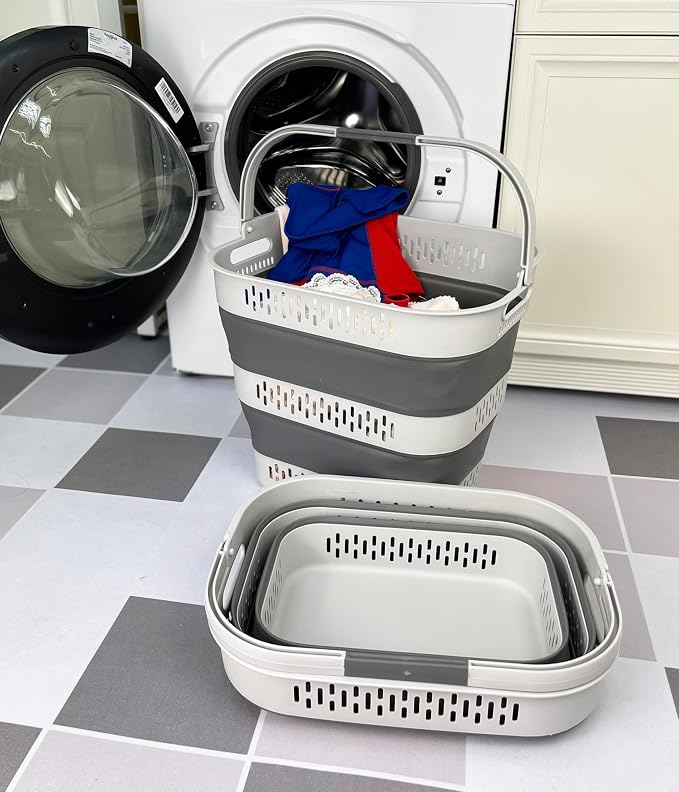 SAMMART 38L(10 Gal) Collapsible Laundry Basket - Foldable Pop-Up Storage Container/Organizer-Portable Space Saving Hamper, Measure 17.5x13.3x15.7"/3.8" Expanded/Collapsed (2, Grey) - Image 2