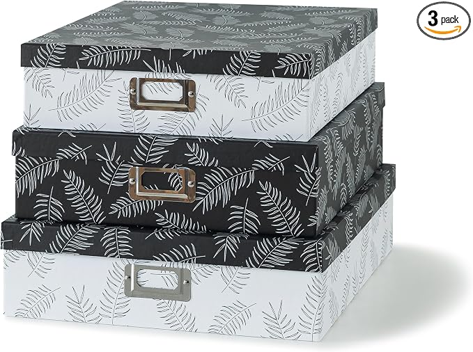 SLPR - Black and White Decorative Storage Boxes with Lids, Set of 3 | Large Cardboard Photo Box Set for Home Decor and Organizing, Keepsake Memory Organizers for Documents and Scrapbooks by SLPR