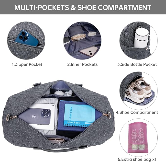 Duffle Bag for Travel, Weekender Bag with Shoe Compartment, Carry On Overnight Bag for Women with Toiletry Bag, Gym Bag with Wet Pocket, Hospital Bags for Labor and Delivery Beige - Image 5