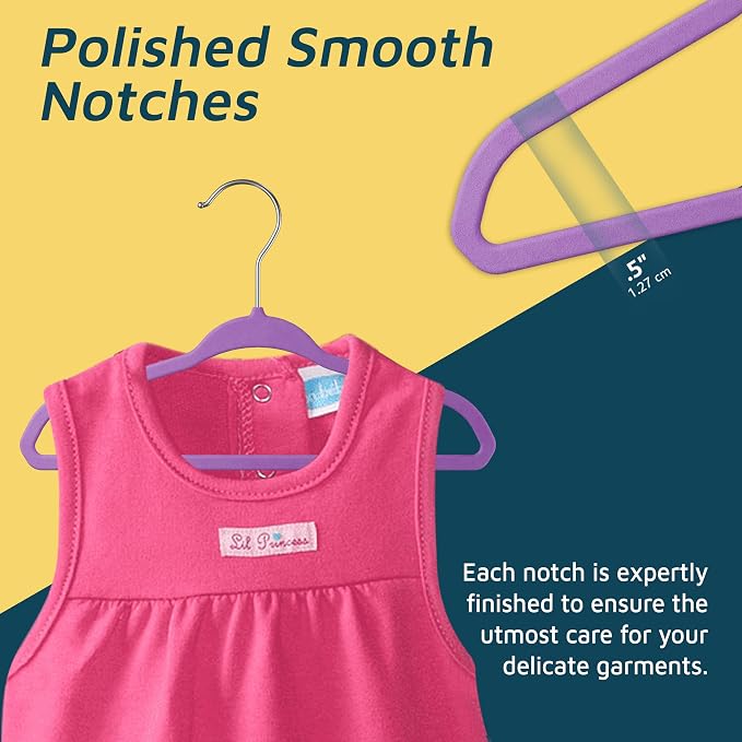 Purple Velvet Kids Hangers 100 Pack, 10.83" Non-Slip Baby & Toddler Hangers for Clothes, Space-Saving Slim ABS Plastic with 360° Swivel Hook & Notched Shoulders, Up to 10 lb Capacity - Image 5
