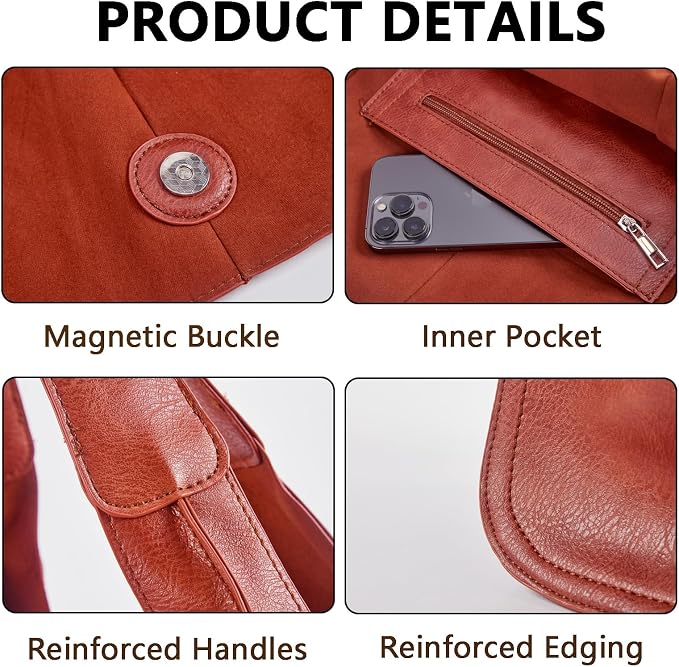 KlaOYer Oversized Leather Tote Bag Huge Capacity Work Hobo Pu Leather Bucket Purse And Handbag Large Soft Travel Shopping Bag - Image 5