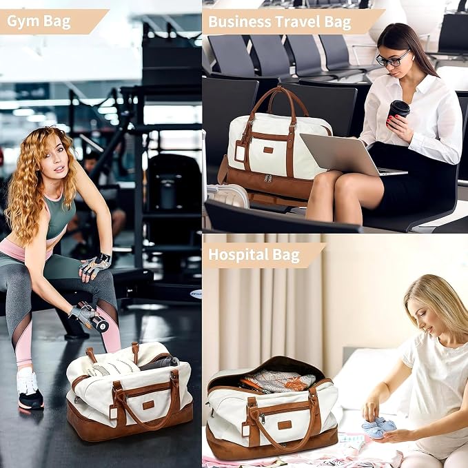 4PCS Weekender Bags for Women Large Overnight Weekend Travel Duffel Bags | Travel Bag Carry-on Tote Hospital Bag with Shoe Compartment Crossbody Toiletry Bag for Travel Business Gym Water Resistant - Image 8
