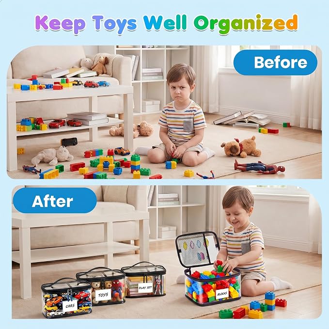 6-Pack Large Clear Toy Storage Bags Transparent Waterproof With Zippers & Labels Durable Reusable Organizer for Blocks,Puzzles & Games - Image 6