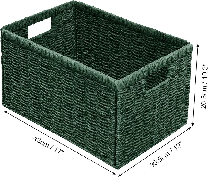 2 Packs Large Wicker Storage Basket, Closet Storage Baskets Bins for Shelves, Decorative Collapsible Baskets for Organizing Clothes Toy Nursery Bathroom Organizers and Storage, Green - Image 2