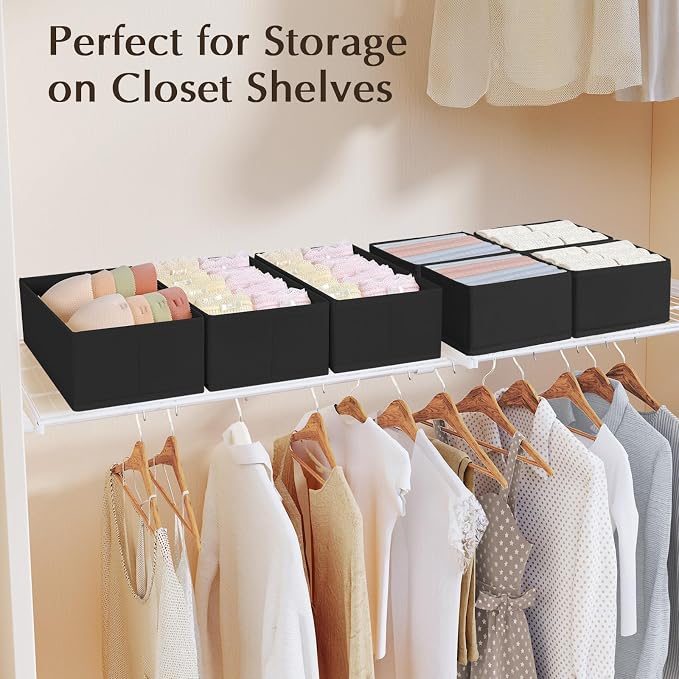 DIMJ Drawer Organiser System, Drawer Organiser, Foldable Storage Box, Fabric, Drawer Inserts for Wardrobes, Wardrobe Organiser for Clothes, Pack of 12, Black - Image 4
