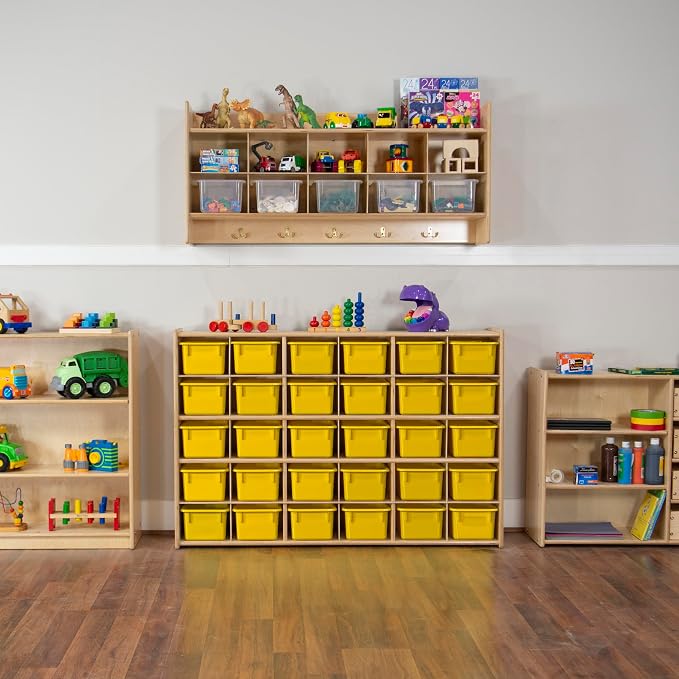 Wood Designs Cubby Storage Bin, Heavy Duty Plastic Containers for Kids Yellow Cubby Tray Set of 10 - Image 6