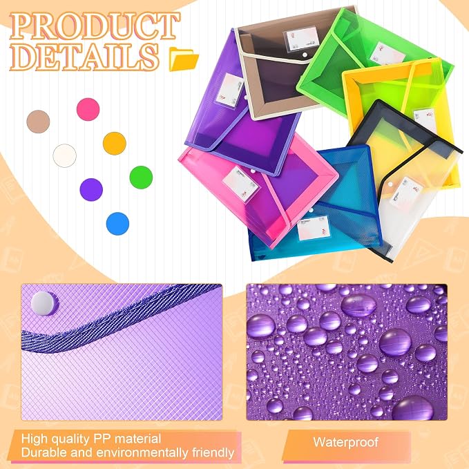 Epakh 14 Pack Plastic Expanding File Folders Expandable File Folder with Snap Closure for Document Transparent Waterproof Document Organizer Holder for School Office Home (Mixed Color) - Image 3