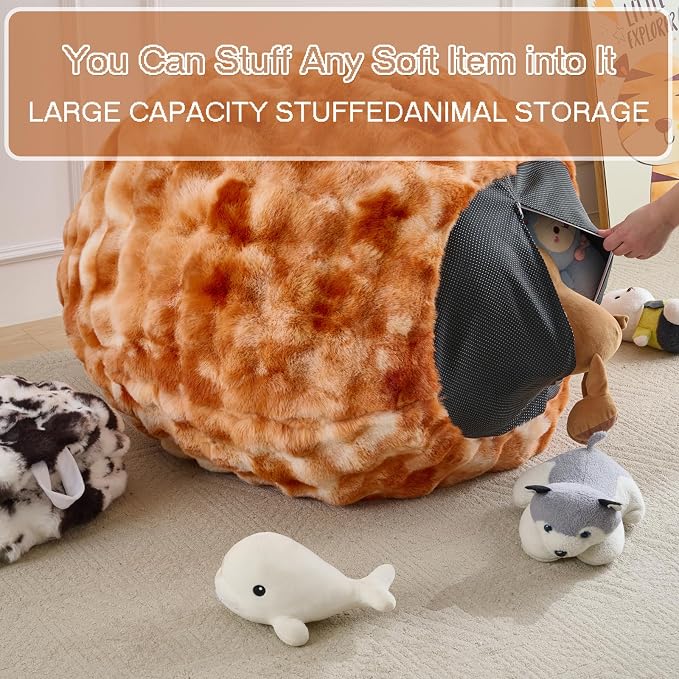 Fluffy Faux Rabbit Fur Bean Bag Chair Cover(No Filler),Cozy Shaggy Bubble Stuffed Animal Storage Large Bean Bag Cover for Bedroom Living Room,Tie-dye Burnt Orange - Image 4