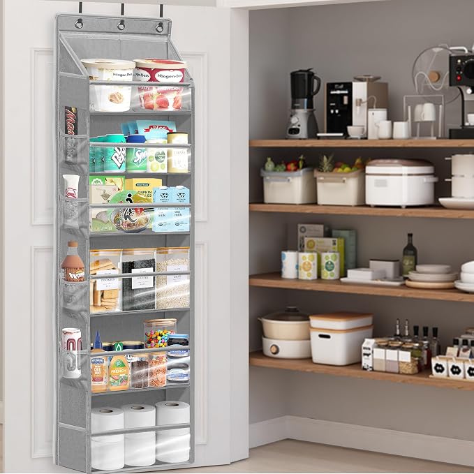 Over Door Organizer with 6 Extra Large Pockets 12 Side Pockets, Sturdy Closet Storage Rack, Hanging Storage Organizer with Clear Window for Shoes, Diaper, Bedroom, Bathroom, Grey, 6-Pack - Image 3