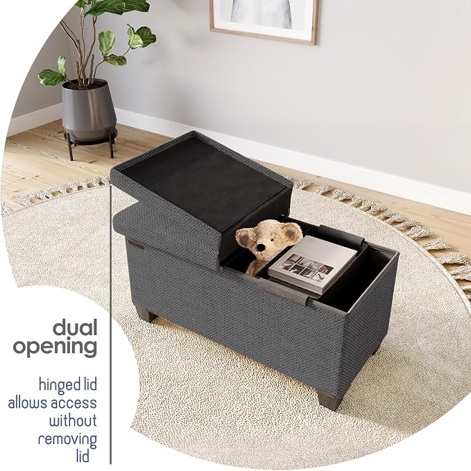 Storage Ottoman Bench with Bins, 30-in Storage Bench for Bedroom End of Bed, Folding Foot Rest Ottoman for Living Room Max 660lbs, Fabric Ottomans, Grey - Image 8