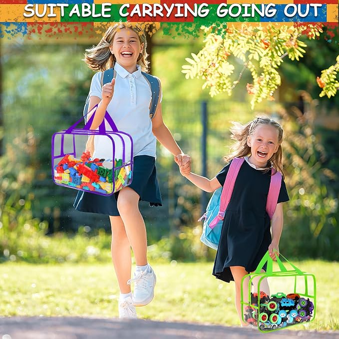 6 Colors Widen X-Large Toy Storage Bags 12.6×9.25×6.9In with Labels, Reusable Clear PVC Board Game Storage, Travel Waterproof Organizer Bags with Zipper for Building Blocks, Puzzle, Stuffed Animals - Image 6