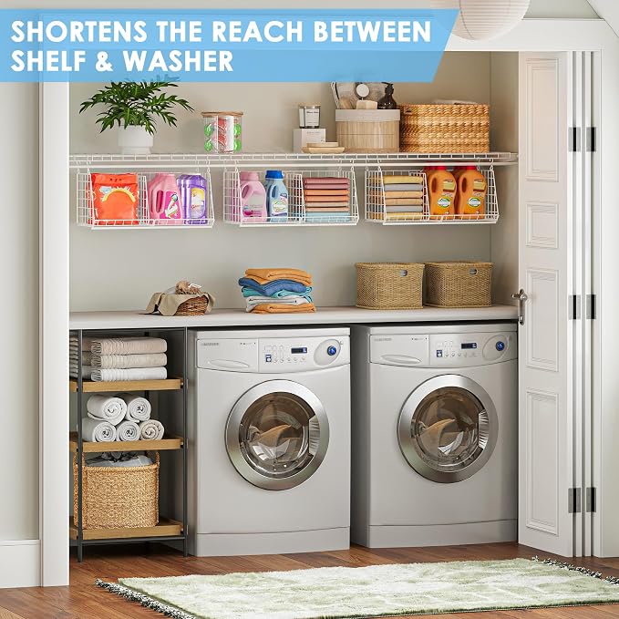 23.62” Extra-Long Under-Shelf Hanging Laundry Basket Organizer, 3-Pack Space-Saving Laundry Organizer, Fits Wire Shelving (Rod Diameter < 0.38”), Modular with Dividers for Custom Laundry Organization - Image 5